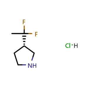 Chemical structure of (S)-3-(1,1-difluoroethyl)pyrrolidine hydrochloride , CAS 2664977-39-1, AChemBlock U103704