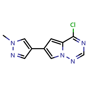 Chemical structure of 4-Chloro-6-(1-methylpyrazol-4-yl)pyrrolo[2,1-f][1,2,4]triazine , CAS 1703794-33-5, AChemBlock U103712