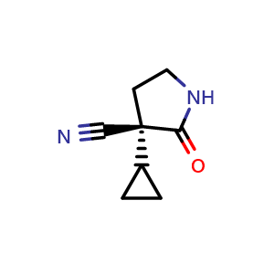 Chemical structure of (3S)-3-cyclopropyl-2-oxo-pyrrolidine-3-carbonitrile , CAS 1649467-99-1, AChemBlock U103716