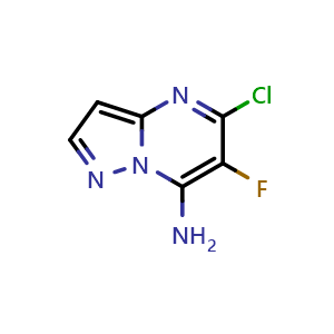 Chemical structure of 5-Chloro-6-fluoro-pyrazolo[1,5-a]pyrimidin-7-amine , CAS 1610021-35-6, AChemBlock U103732