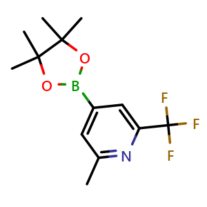 Chemical structure of 2-Methyl-4-(4,4,5,5-tetramethyl-1,3,2-dioxaborolan-2-yl)-6-(trifluoromethyl)pyridine , CAS 1321518-03-9, AChemBlock U103754
