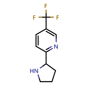 Chemical structure of 2-Pyrrolidin-2-yl-5-(trifluoromethyl)pyridine , CAS 1256787-20-8, AChemBlock U103766