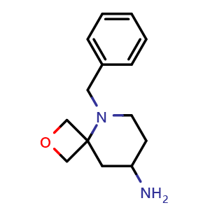 Chemical structure of 5-Benzyl-2-oxa-5-azaspiro[3.5]nonan-8-amine , CAS 1367735-21-4, AChemBlock U103781