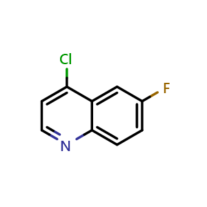 Chemical structure of 4-Chloro-6-fluoroquinoline , CAS 391-77-5, AChemBlock U103831