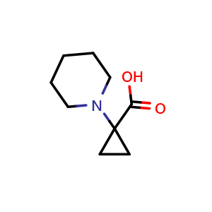 Chemical structure of 1-(Piperidin-1-yl)cyclopropane-1-carboxylic acid , CAS 119111-64-7, AChemBlock U103837
