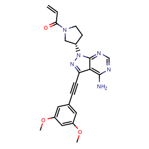 Chemical structure of 1-[ (3S)-3-[4-Amino-3-[2-(3,5-dimethoxyphenyl)ethynyl]-1H-pyrazolo[3,4-d]pyrimidin-1-yl]-1-pyrrolidinyl]-2-propen-1-one , CAS 1448169-71-8, AChemBlock U103840