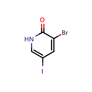 Chemical structure of 3-Bromo-5-iodo-1H-pyridin-2-one , CAS 637348-81-3, AChemBlock U103890