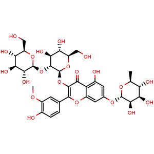Chemical structure of Isorhamnetin 3-sophoroside-7-rhamnoside , CAS 41328-75-0, AChemBlock U103957