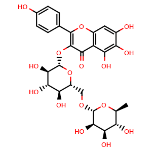 Chemical structure of 6-Hydroxykaempferol 3-beta-rutinoside , CAS 205527-00-0, AChemBlock U104033