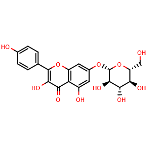 Chemical structure of Kaempferol 7-O-β-D-glucopyranoside , CAS 16290-07-6, AChemBlock U104036