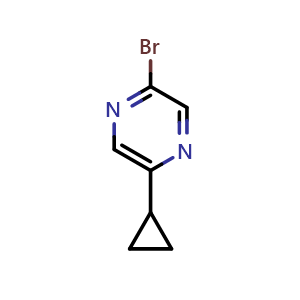 Chemical structure of 2-Bromo-5-cyclopropylpyrazine , CAS 1086382-78-6, AChemBlock U104046