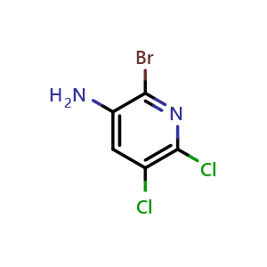 Chemical structure of 2-Bromo-5,6-dichloro-pyridin-3-amine , CAS 1253889-50-7, AChemBlock U104076