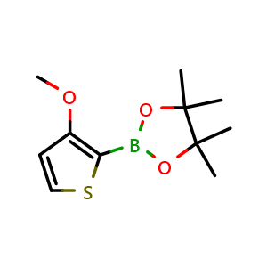 Chemical structure of 2-(3-Methoxy-2-thienyl)-4,4,5,5-tetramethyl-1,3,2-dioxaborolane , CAS 1310384-98-5, AChemBlock U104087