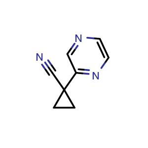 Chemical structure of 1-Pyrazin-2-ylcyclopropanecarbonitrile , CAS 1159734-50-5, AChemBlock U104138