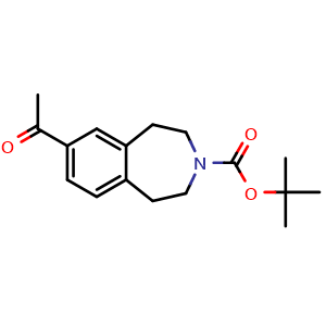 Chemical structure of Tert-butyl 7-acetyl-1,2,4,5-tetrahydro-3-benzazepine-3-carboxylate , CAS 264264-31-5, AChemBlock U104145