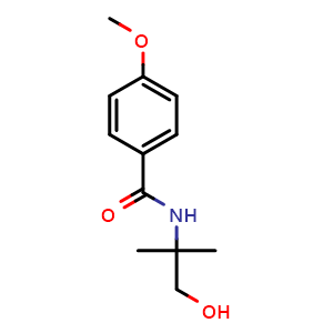 Chemical structure of N-(1-Hydroxy-2-methylpropan-2-yl)-4-methoxybenzamide , CAS 94615-60-8, AChemBlock U104200