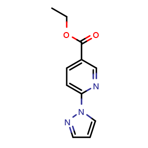 Chemical structure of Ethyl 6-(1H-pyrazol-1-yl)pyridine-3-carboxylate , CAS 1428929-49-0, AChemBlock U104216