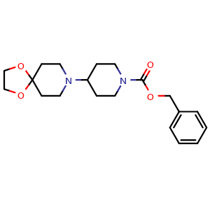 Chemical structure of 1-N-Cbz-4-(1,4-Dioxa-8-azaspiro[4.5]dec-8-yl)piperidine , CAS 880462-11-3, AChemBlock U104303