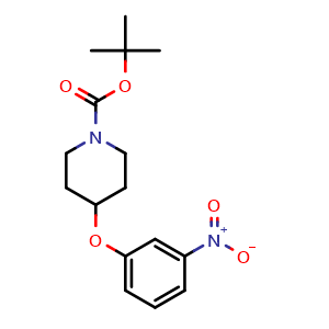 Chemical structure of tert-Butyl 4-(3-nitrophenoxy)piperidine-1-carboxylate , CAS 586412-88-6, AChemBlock U104308