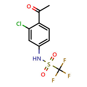 Chemical structure of N-(4-acetyl-3-chlorophenyl)-1,1,1-trifluoromethanesulfonamide , CAS 1667753-33-4, AChemBlock U104323