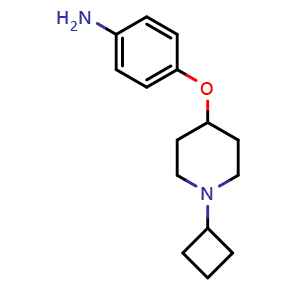 Chemical structure of 4-((1-Cyclobutylpiperidin-4-yl)oxy)aniline , CAS 862310-33-6, AChemBlock U104325