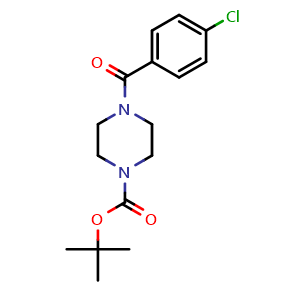 Chemical structure of tert-Butyl 4-(4-chlorobenzoyl) tetrahydro-1(2H)-pyrazinecarboxylate , CAS 897445-35-1, AChemBlock U104377
