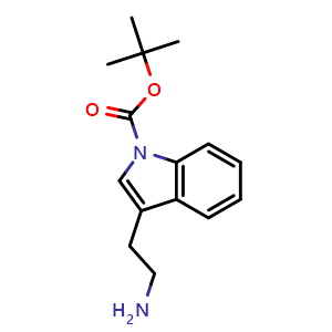 Chemical structure of tert-Butyl 3-(2-aminoethyl)-1H-indole-1-carboxylate , CAS 167015-84-1, AChemBlock U104396