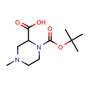 Chemical structure of 1-(tert-Butoxycarbonyl)-4-methylpiperazine-2-carboxylic acid , CAS 1263377-93-0, AChemBlock U104400