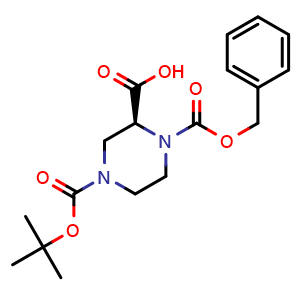 Chemical structure of (S)-1-((Benzyloxy)carbonyl)-4-(tert-butoxycarbonyl)piperazine-2-carboxylic acid , CAS 150407-69-5, AChemBlock U104442