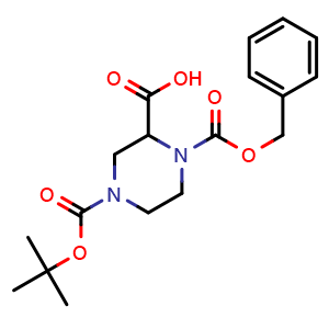Chemical structure of 1-((Benzyloxy)carbonyl)-4-(tert-butoxy carbonyl)piperazine-2-carboxylic acid , CAS 126937-41-5, AChemBlock U104443