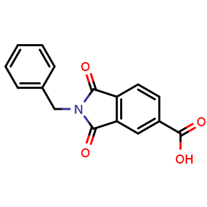 Chemical structure of 2-Benzyl-1,3-dioxoisoindoline-5-carboxylic acid , CAS 67822-75-7, AChemBlock U104466