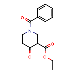 Chemical structure of 1-Benzoyl-4-oxo-nipecotic acid ethyl ester , CAS 4451-86-9, AChemBlock U104478