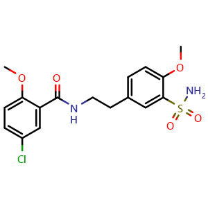 Chemical structure of N-[2-[3-(Aminosulfonyl)-4-methoxyphenyl]ethyl]-5-chloro-2-methoxy-benzamide , CAS 158751-78-1, AChemBlock U104485