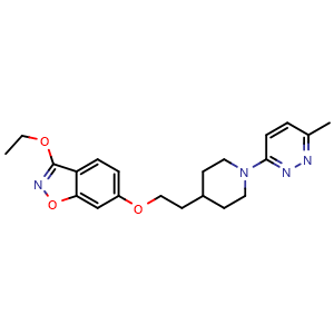 Chemical structure of 3-Ethoxy-6-(2-(1-(6-methylpyridazin-3-yl)piperidin-4-yl)ethoxy)benzo[d]isoxazole , CAS 439085-51-5, AChemBlock U104527