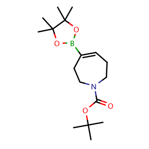 Chemical structure of tert-butyl 4-(4,4,5,5-tetramethyl-1,3,2-dioxaborolan-2-yl)-2,3,6,7-tetrahydro-1H-azepine-1-carboxylate , CAS 1268816-65-4, AChemBlock U104546