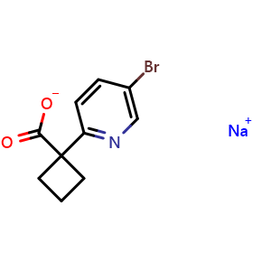 Chemical structure of 1-(5-Bromopyridin-2-yl)cyclobutanecarboxylic acid sodium salt , CAS 2007908-99-6, AChemBlock U104548