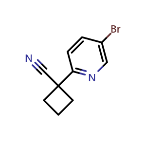 Chemical structure of 1-(5-Bromopyridin-2-yl)cyclobutanecarbonitrile , CAS 485828-81-7, AChemBlock U104550
