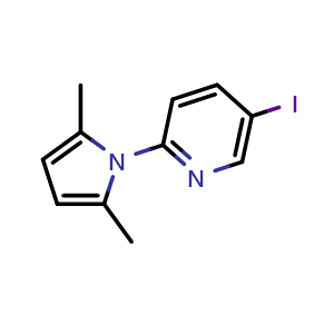 Chemical structure of 5-Iodo-2-(2,5-dimethyl-1H-pyrrol-1-yl) pyridine , CAS 477889-91-1, AChemBlock U104613