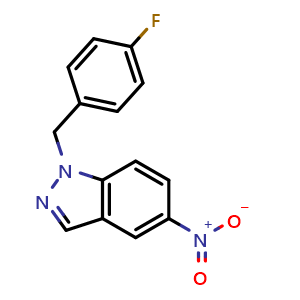 Chemical structure of 1-(4-Fluorobenzyl)-5-nitro-1H-indazole , CAS 887114-51-4, AChemBlock U104627