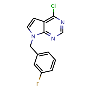 Chemical structure of 7-(3-Fluorobenzyl)-4-chloro-7H-pyrrolo[2,3-d]pyrimidine , CAS 1380310-97-3, AChemBlock U104629
