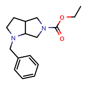 Chemical structure of Ethyl 1-benzyl-hexahydropyrrolo [3,4-b]pyrrole-5(1H)-carboxylate , CAS 132414-78-9, AChemBlock U104642