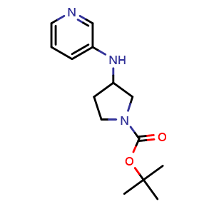 Chemical structure of tert-Butyl 3-(pyridin-3-ylamino)pyrrolidine-1-carboxylate , CAS 887578-80-5, AChemBlock U104689