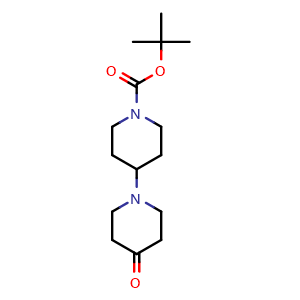 Chemical structure of tert-Butyl 4-(4-oxopiperidin-1-yl)piperidine-1-carboxylate , CAS 1185732-60-8, AChemBlock U104692