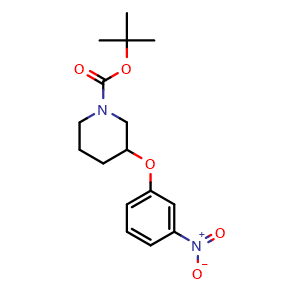 Chemical structure of tert-Butyl 3-(3-nitrophenoxy)piperidine-1-carboxylate , CAS 1464091-46-0, AChemBlock U104694