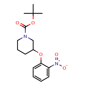 Chemical structure of tert-Butyl 3-(2-nitrophenoxy)piperidine-1-carboxylate , CAS 690632-67-8, AChemBlock U104695