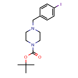 Chemical structure of tert-Butyl 4-(4-iodobenzyl)piperazine-1-carboxylate , CAS 1706437-45-7, AChemBlock U104700