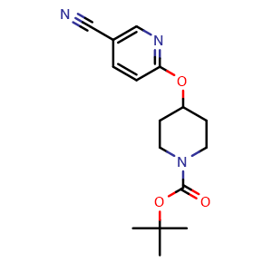 Chemical structure of tert-Butyl 4-(5-cyanopyridin-2-yloxy)piperidine-1-carboxylate , CAS 194668-38-7, AChemBlock U104713