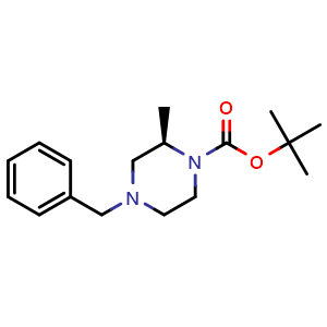 Chemical structure of (R)-tert-Butyl 4-benzyl-2-methylpiperazine-1-carboxylate , CAS 170033-58-6, AChemBlock U104725