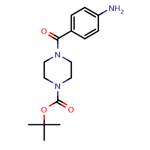 Chemical structure of tert-Butyl 4-(4-aminobenzoyl)tetrahydro-1(2H)-pyrazinecarboxylate , CAS 350684-49-0, AChemBlock U104736
