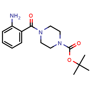 Chemical structure of tert-Butyl 4-(2-aminobenzoyl)tetrahydro-1(2H)-pyrazinecarboxylate , CAS 889125-00-2, AChemBlock U104737